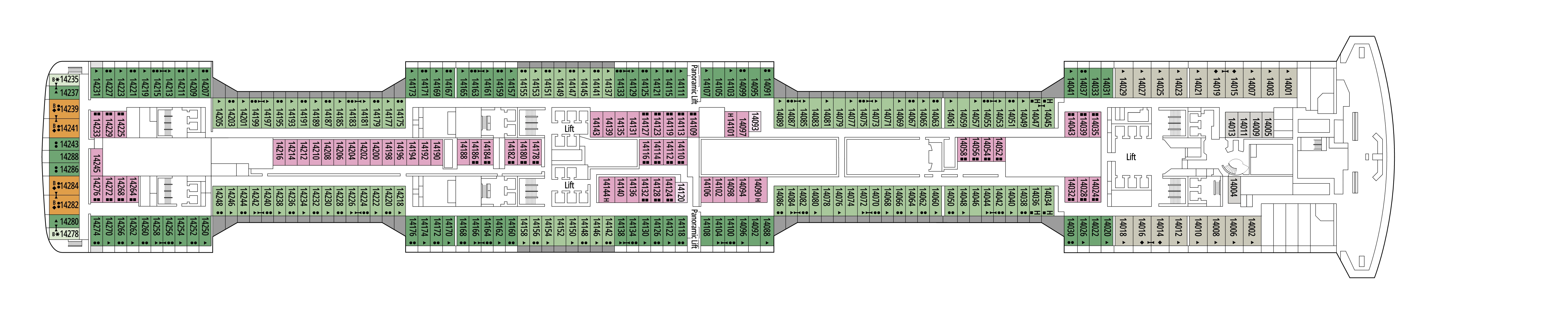 MSC Grandiosa, Deck 14: official cabin and venue layout