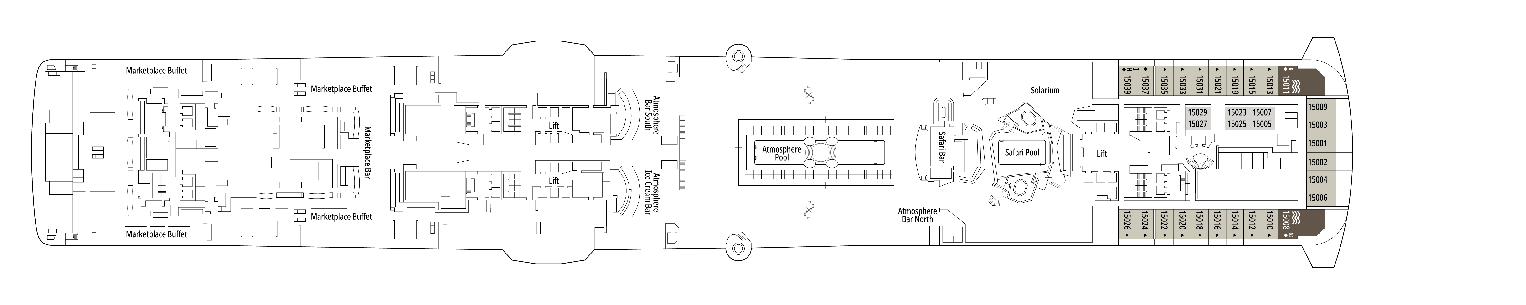 MSC Grandiosa, Deck 15: official cabin and venue layout