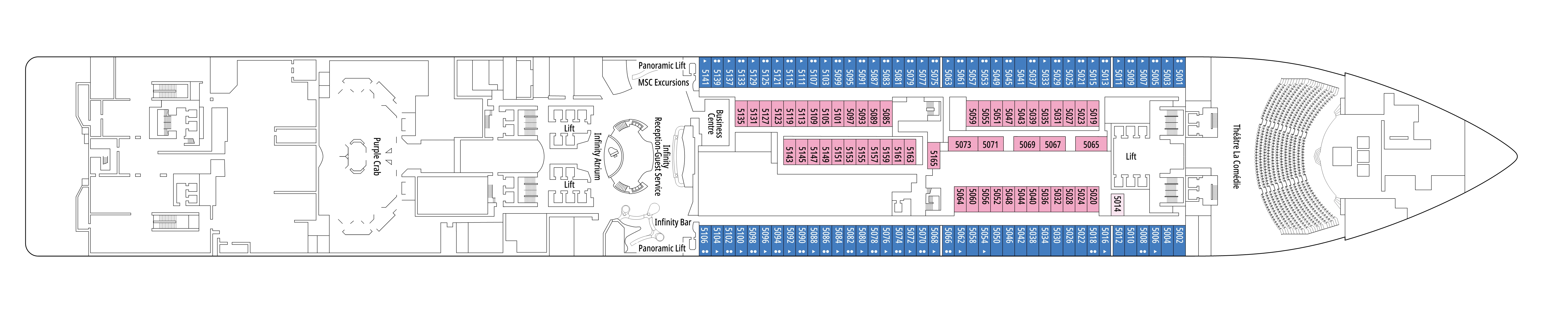 MSC Grandiosa, Deck 5: official cabin and venue layout