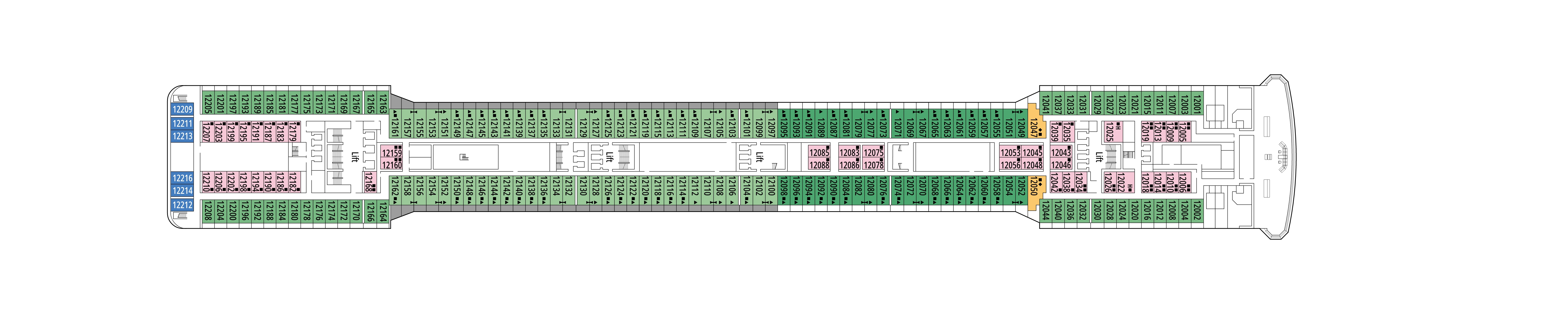 MSC Magnifica, Deck 12: official cabin and venue layout