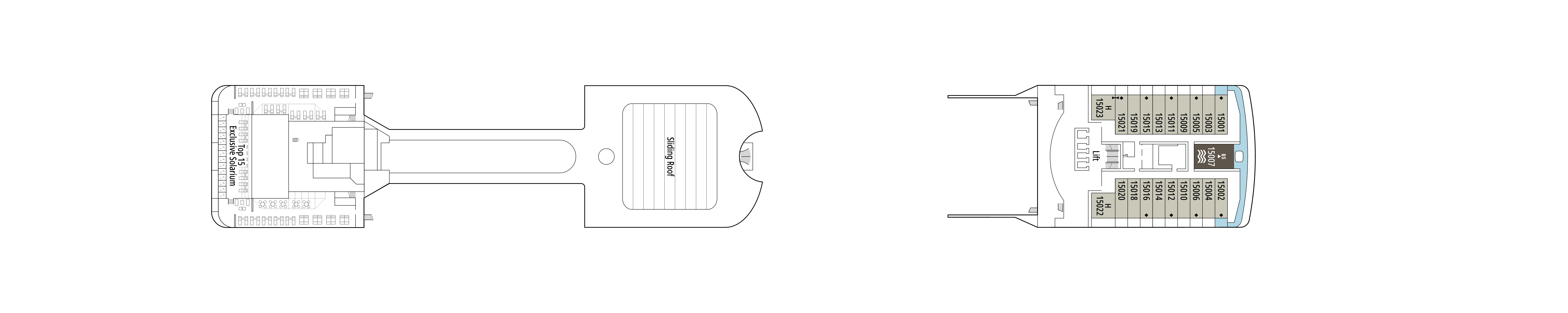MSC Magnifica, Deck 15: official cabin and venue layout