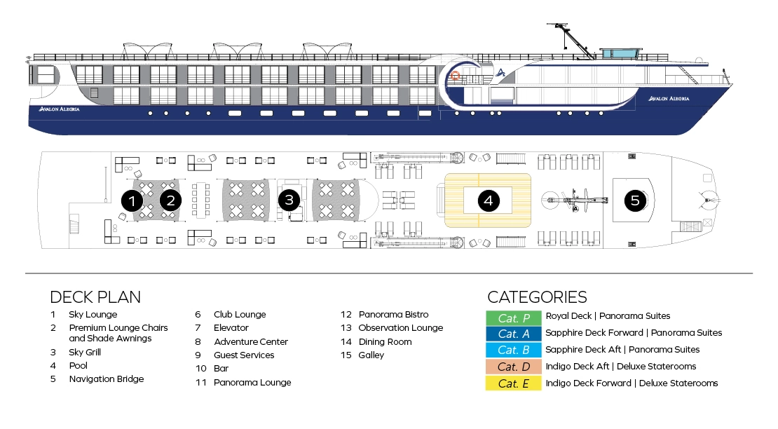 Avalon Alegria, Deck 4: official cabin and venue layout