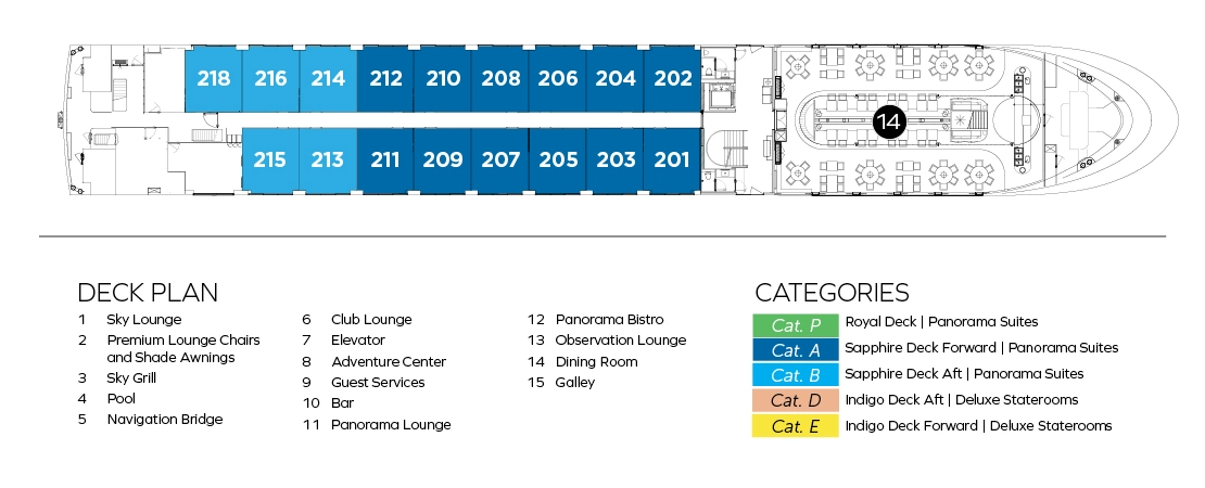 Avalon Alegria, Deck 2: official cabin and venue layout