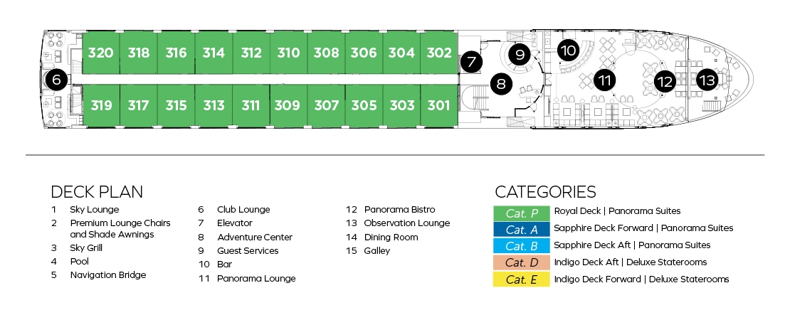 Avalon Alegria, Deck 3: official cabin and venue layout