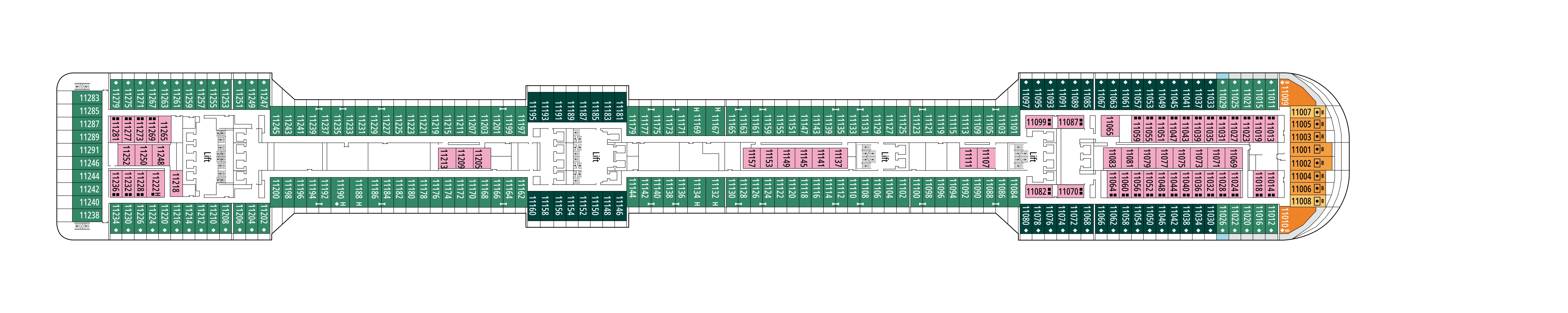 MSC Fantasia, Deck 11: official cabin and venue layout