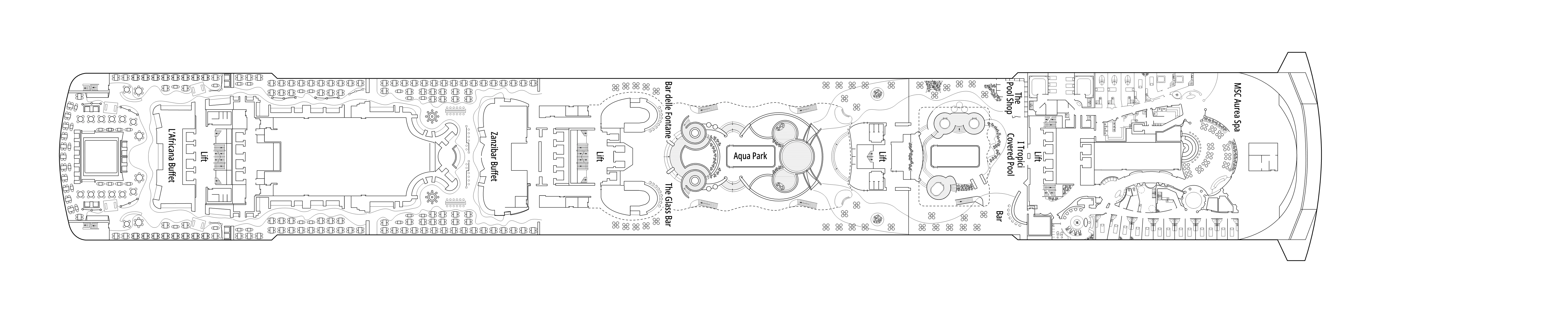 MSC Fantasia, Deck 14: official cabin and venue layout