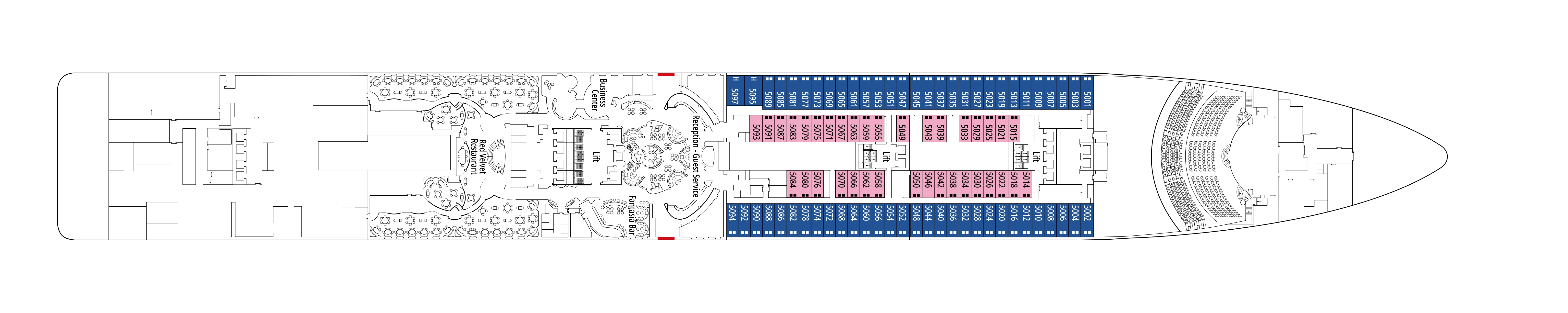 MSC Fantasia, Deck 5: official cabin and venue layout