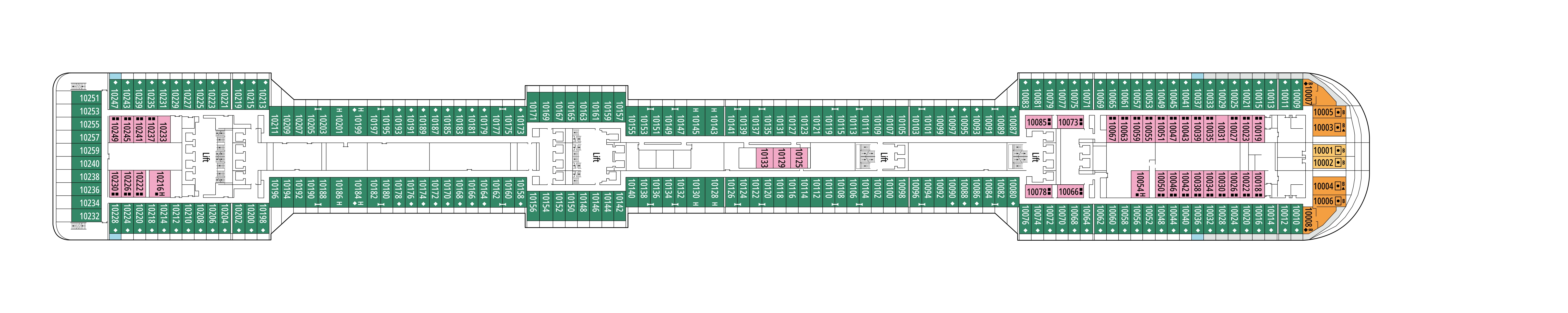 MSC Fantasia, Deck 10: official cabin and venue layout