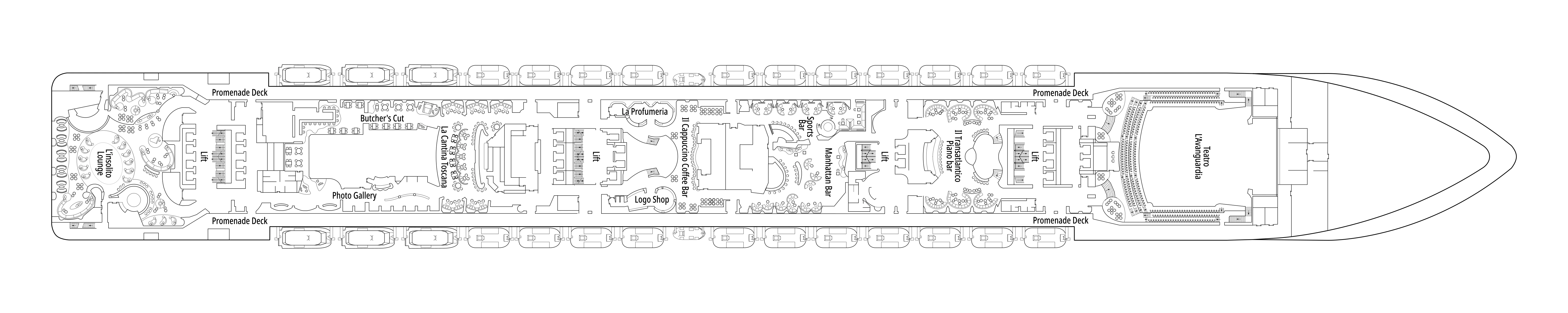 MSC Fantasia, Deck 7: official cabin and venue layout