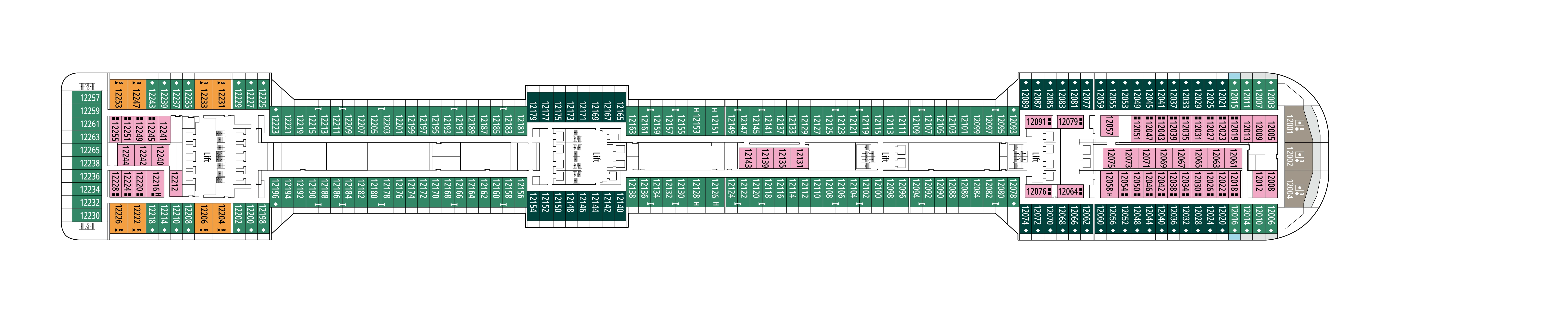 MSC Fantasia, Deck 12: official cabin and venue layout