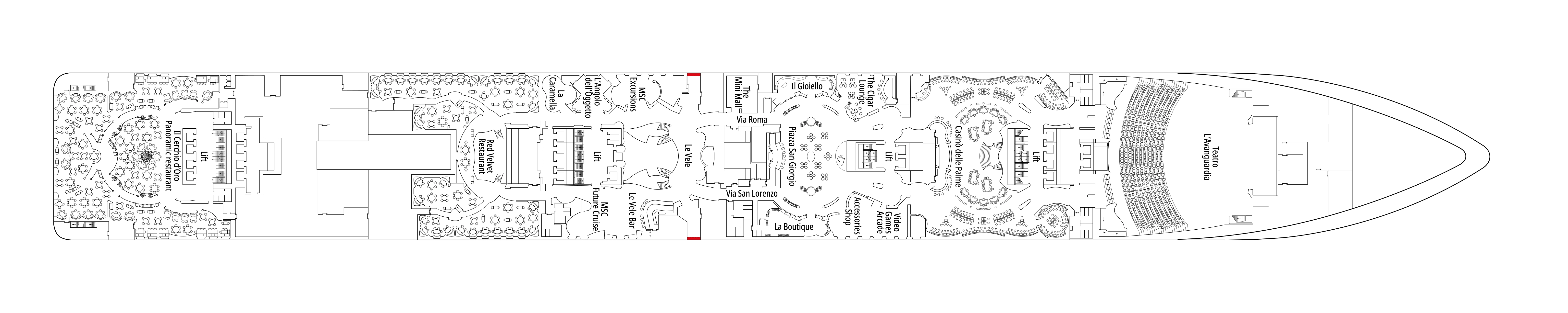 MSC Fantasia, Deck 6: official cabin and venue layout