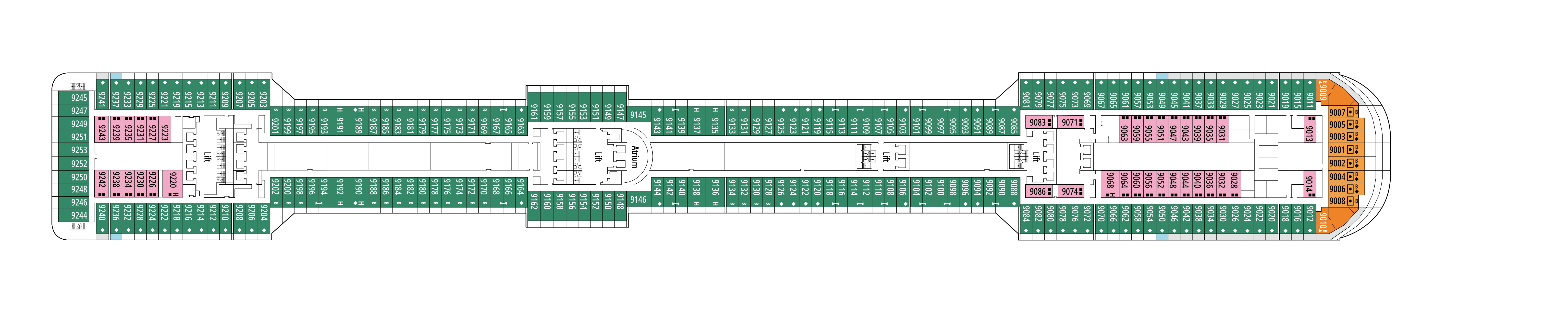 MSC Fantasia, Deck 9: official cabin and venue layout