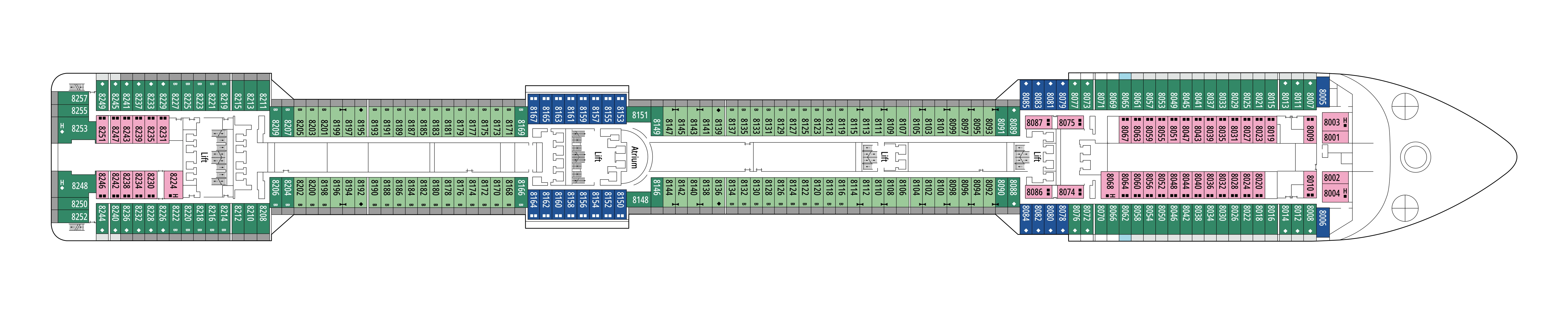 MSC Fantasia, Deck 8: official cabin and venue layout