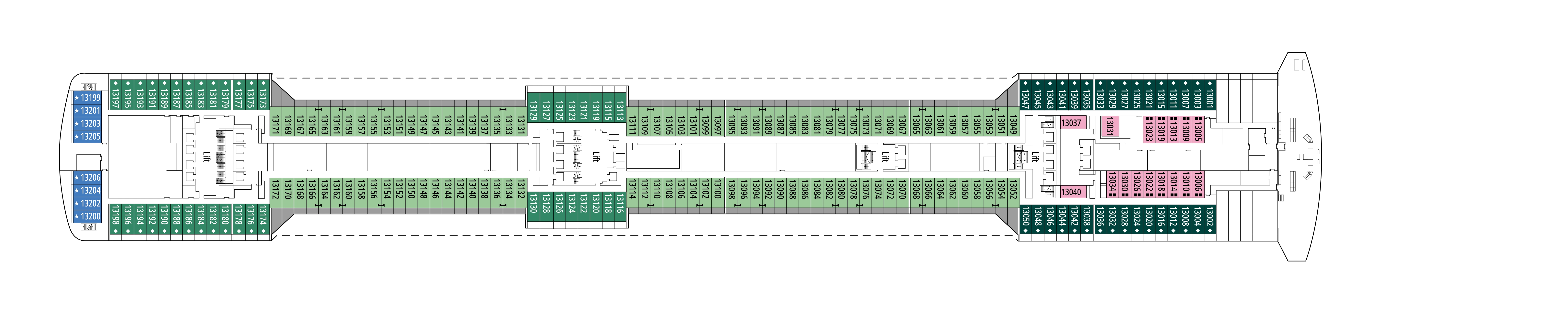 MSC Fantasia, Deck 13: official cabin and venue layout