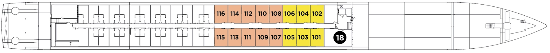 Avalon Expression, Deck 1: official cabin and venue layout