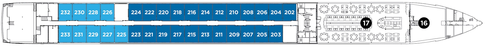 Avalon Expression, Deck 2: official cabin and venue layout