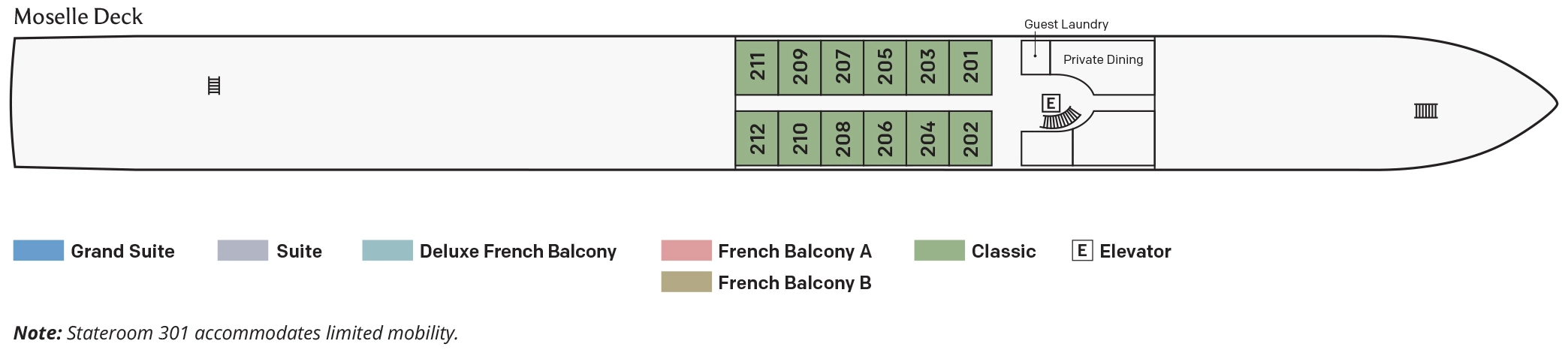 S.S. Helen, Deck 1: official cabin and venue layout