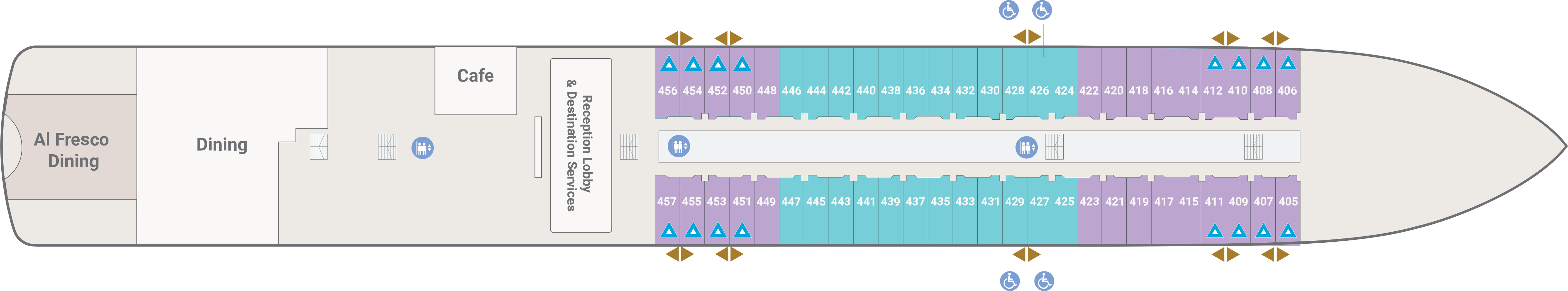 Atlas Adventurer, Deck 4: official cabin and venue layout
