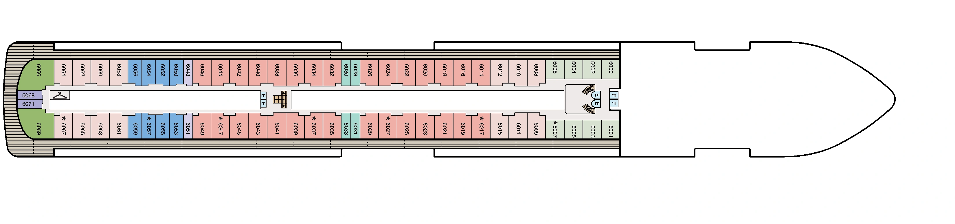 Oceania Sonata, Deck 6: official cabin and venue layout