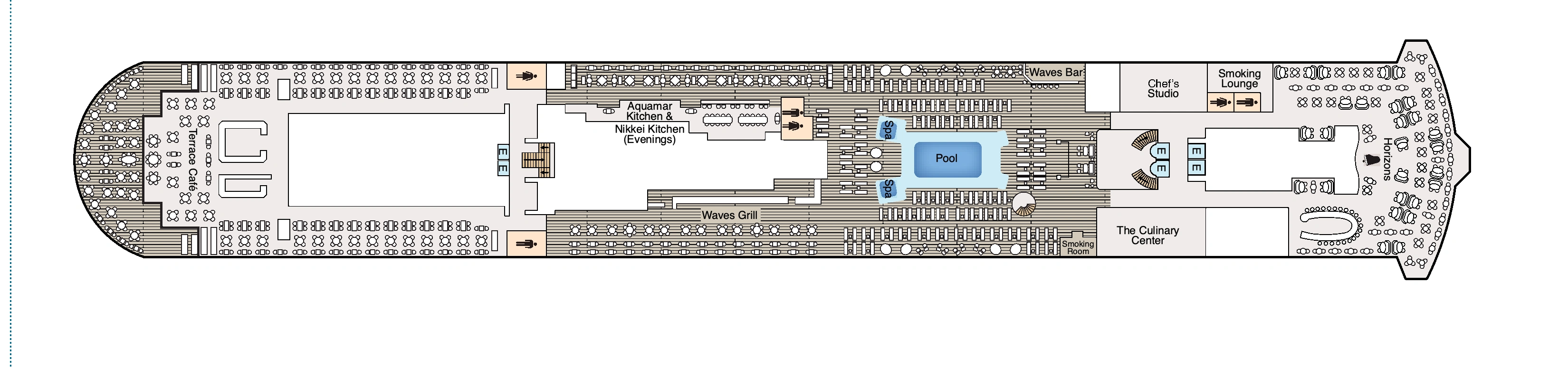 Oceania Sonata, Deck 12: official cabin and venue layout