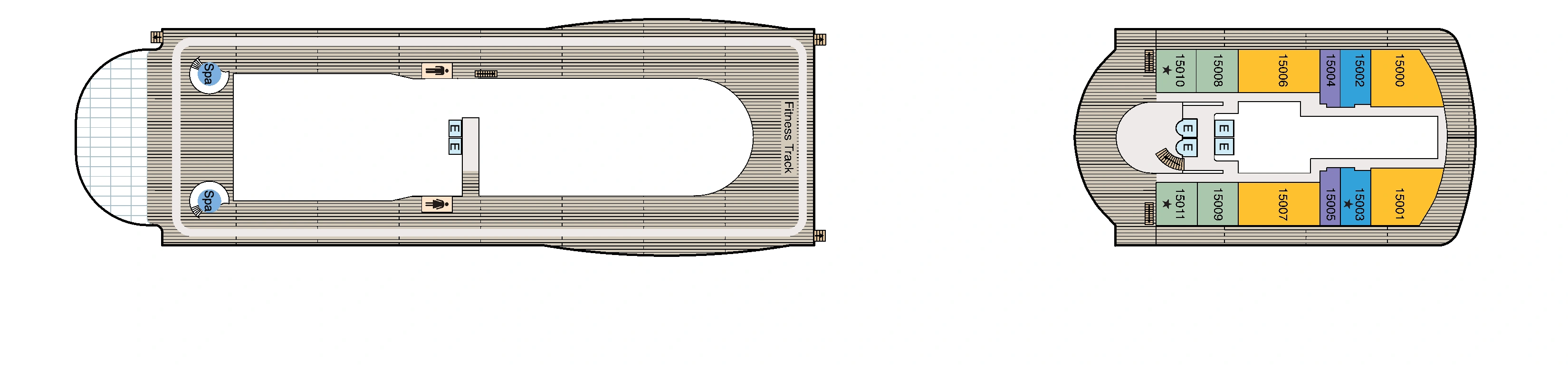 Oceania Sonata, Deck 15: official cabin and venue layout