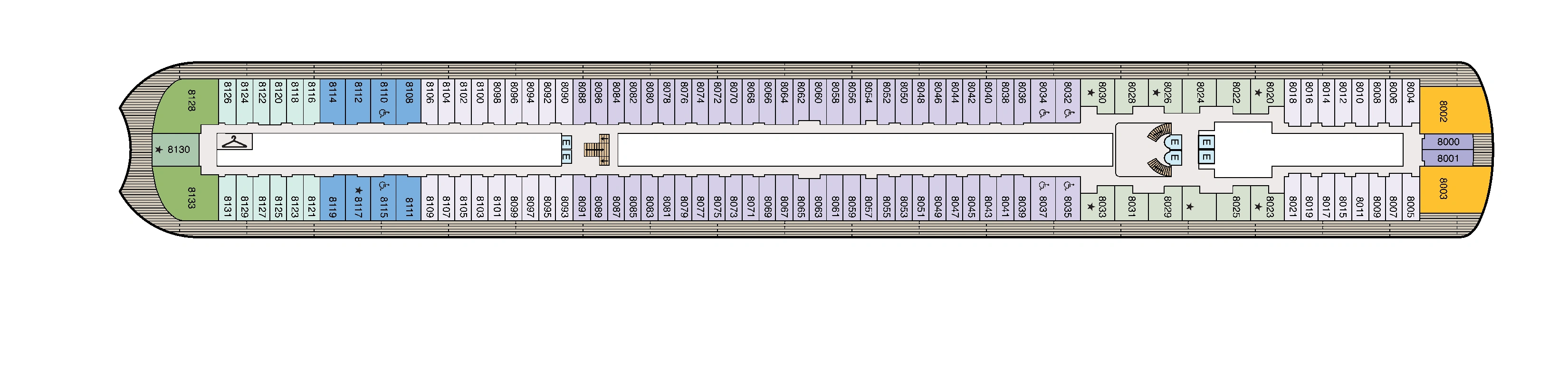 Oceania Sonata, Deck 8: official cabin and venue layout