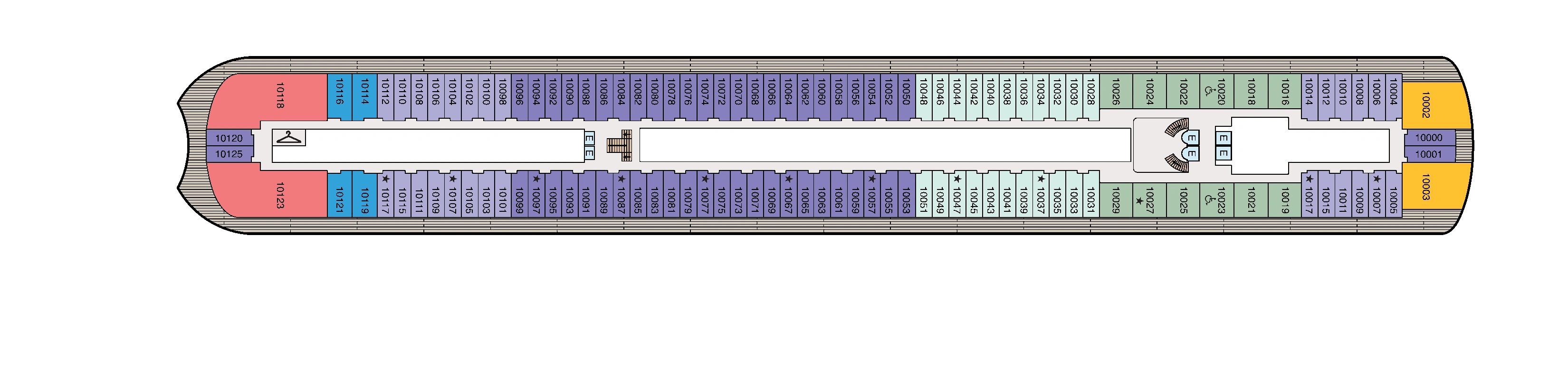 Oceania Sonata, Deck 10: official cabin and venue layout