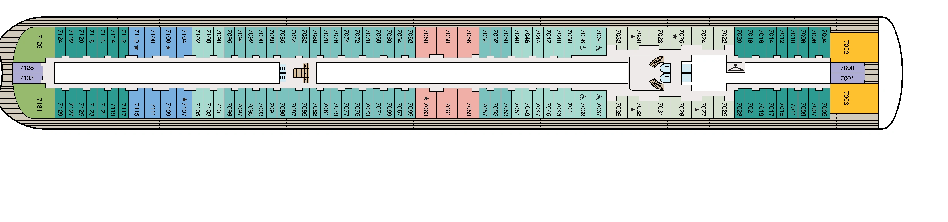 Oceania Sonata, Deck 7: official cabin and venue layout