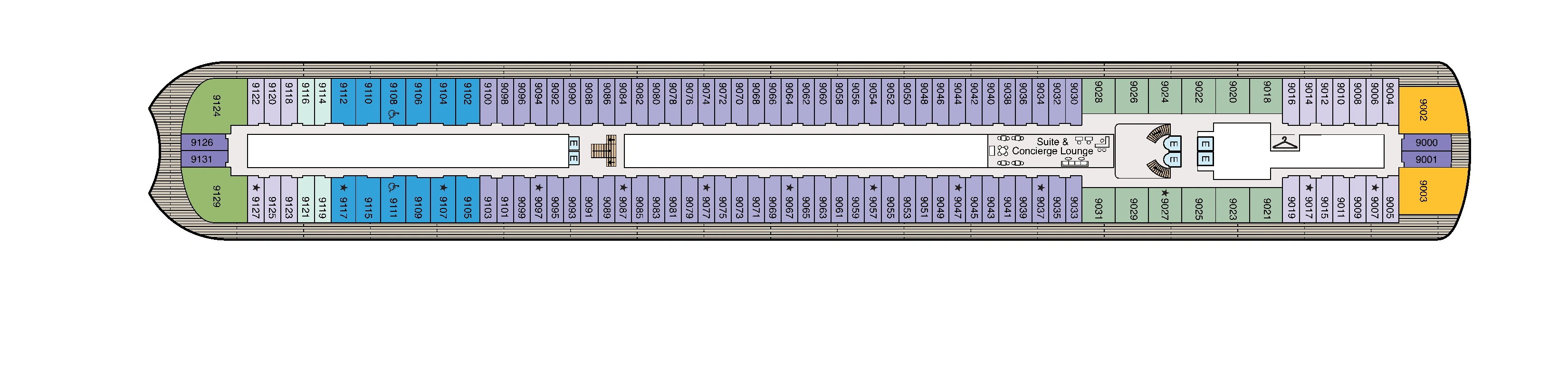 Oceania Sonata, Deck 9: official cabin and venue layout