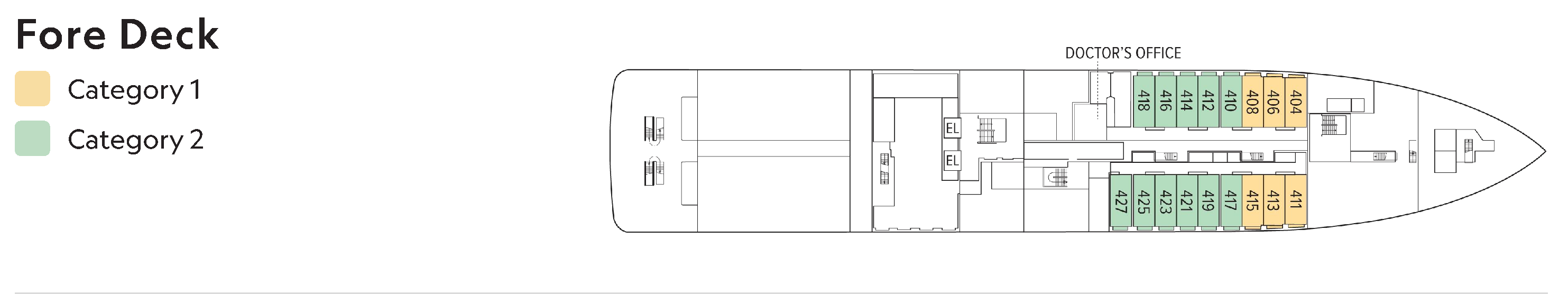 National Geographic Resolution, Deck 2: official cabin and venue layout
