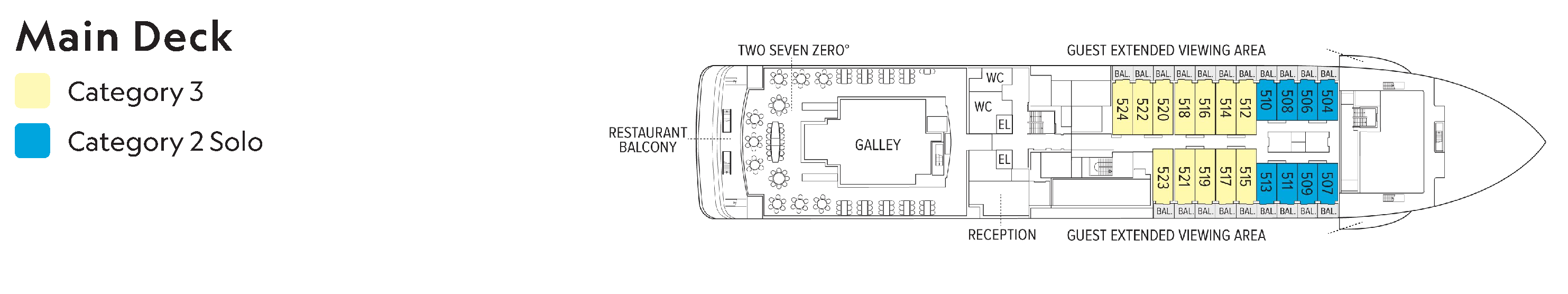 National Geographic Resolution, Deck 3: official cabin and venue layout
