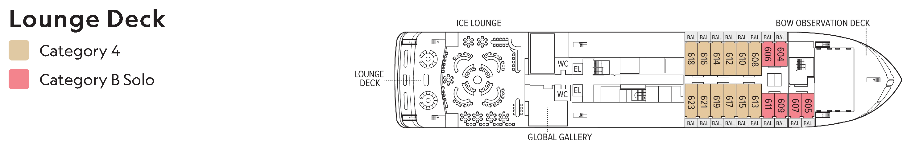 National Geographic Resolution, Deck 4: official cabin and venue layout