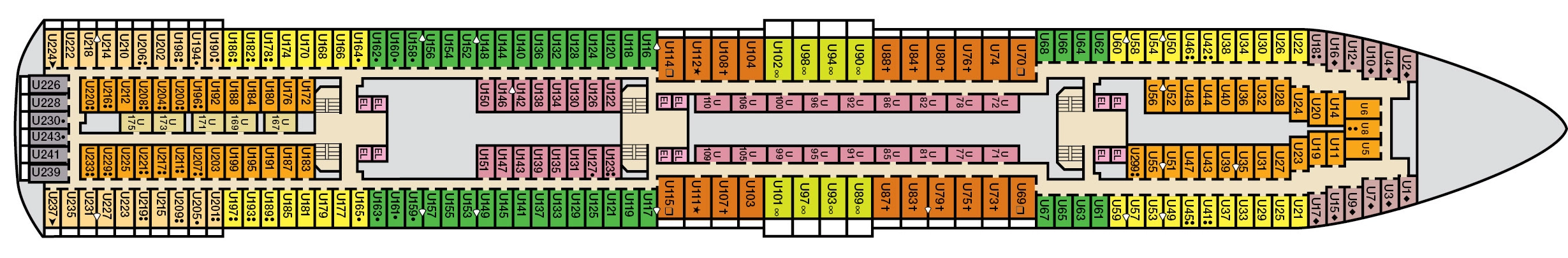 Carnival Paradise, Deck 6: official cabin and venue layout