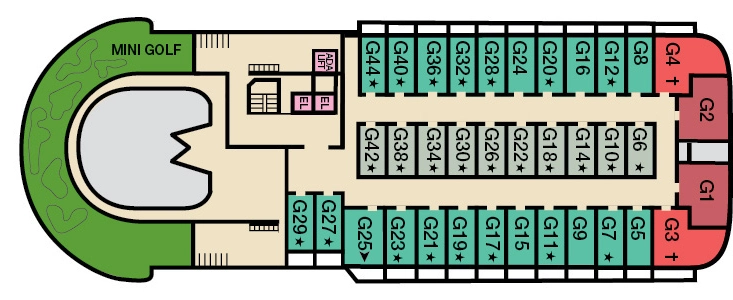 Carnival Paradise, Deck 14: official cabin and venue layout