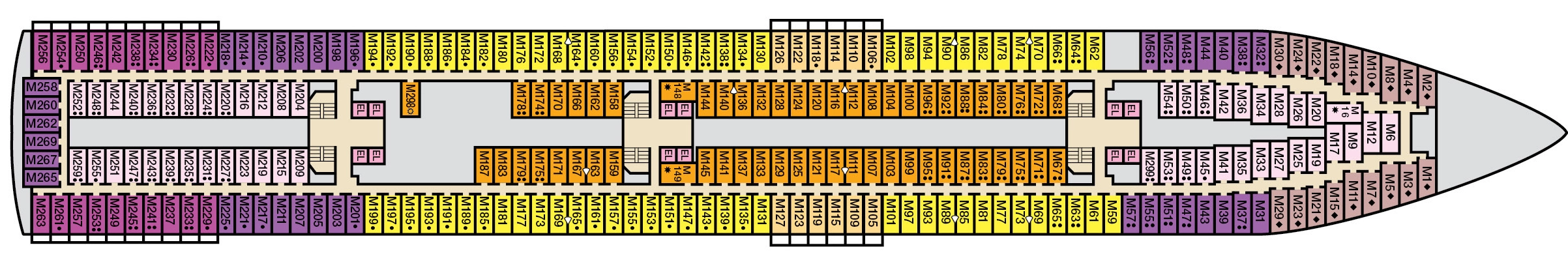 Carnival Paradise, Deck 5: official cabin and venue layout