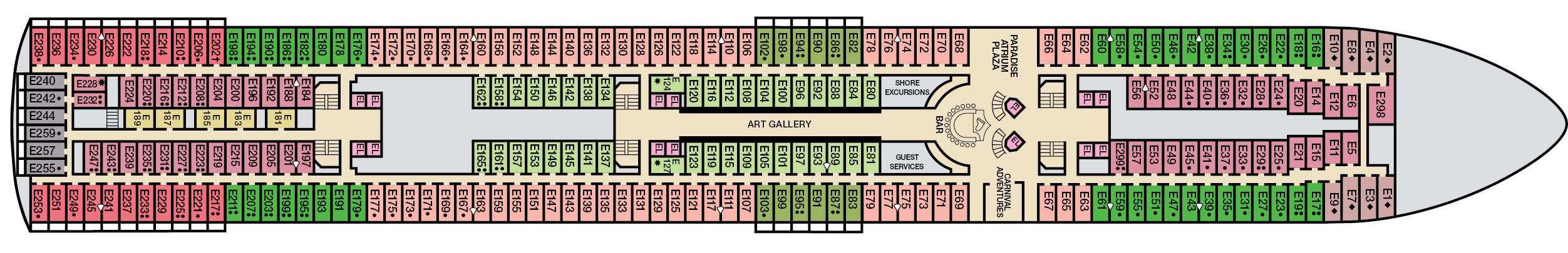 Carnival Paradise, Deck 7: official cabin and venue layout