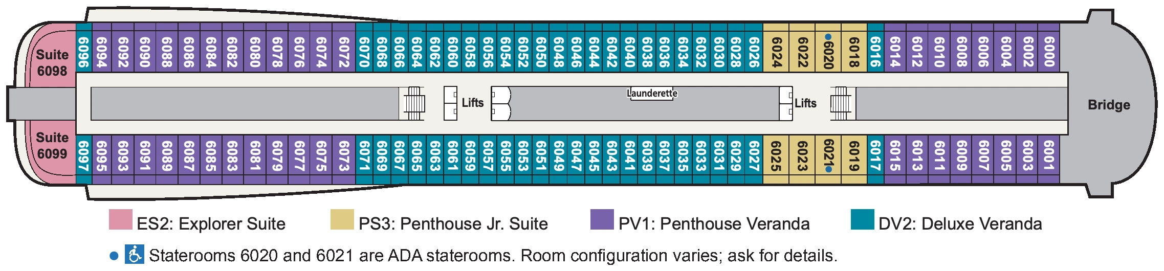 Viking Yi Dun, Deck 6: official cabin and venue layout