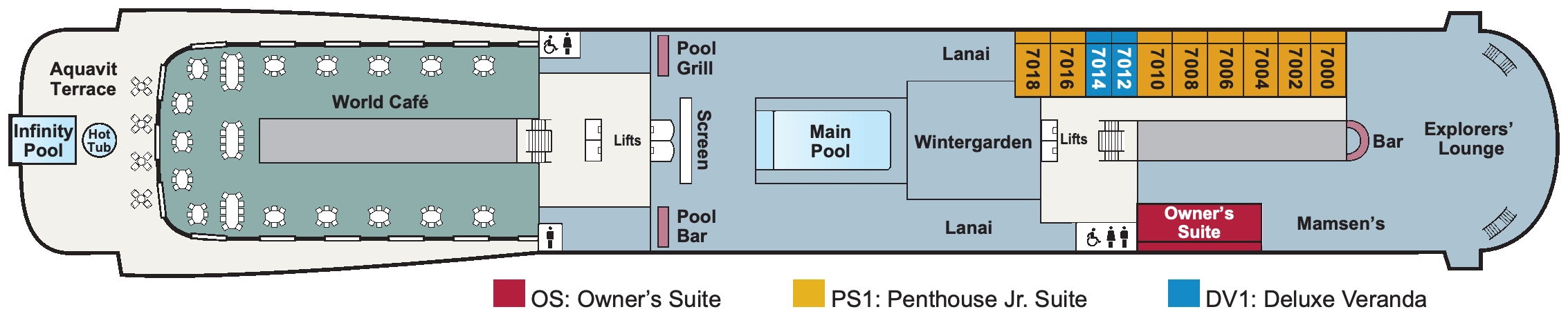 Viking Yi Dun, Deck 7: official cabin and venue layout