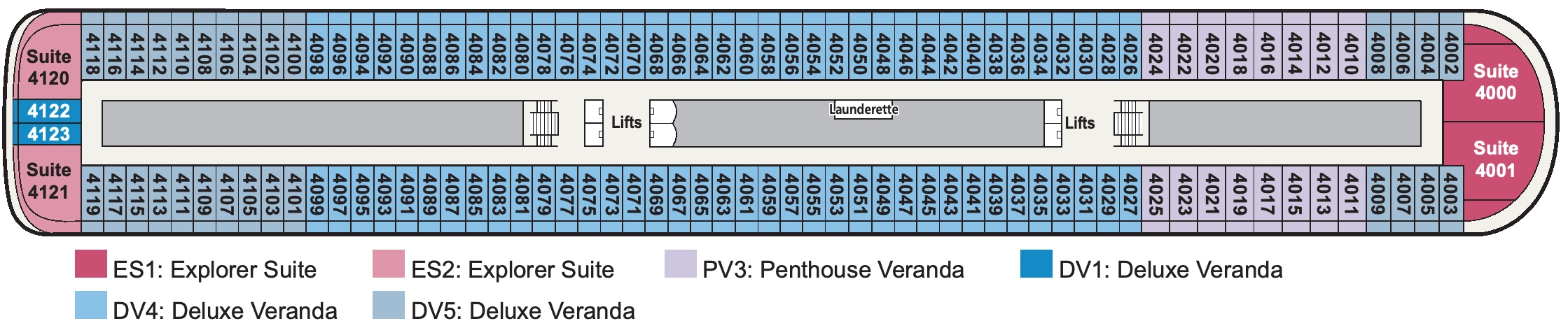 Viking Yi Dun, Deck 4: official cabin and venue layout