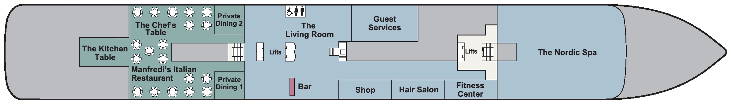 Viking Yi Dun, Deck 1: official cabin and venue layout