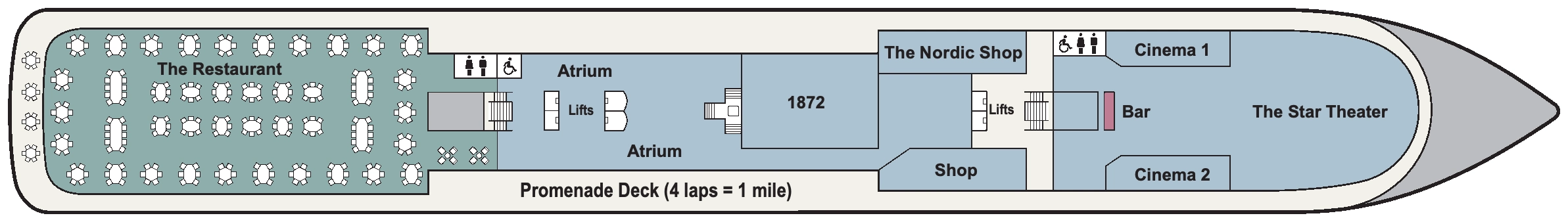 Viking Yi Dun, Deck 2: official cabin and venue layout