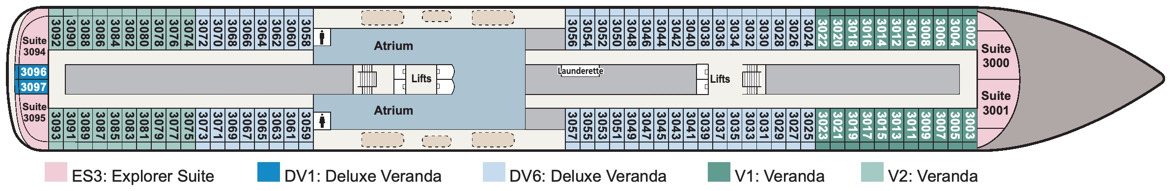 Viking Yi Dun, Deck 3: official cabin and venue layout