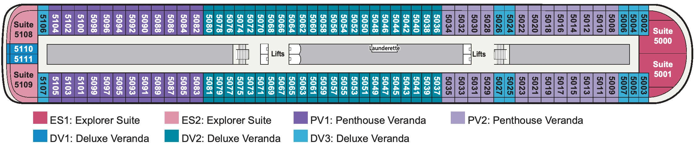 Viking Yi Dun, Deck 5: official cabin and venue layout