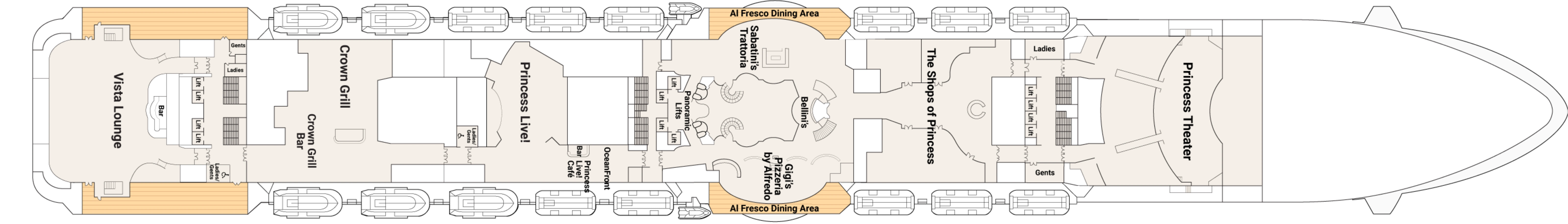 Enchanted Princess, Deck 7: official cabin and venue layout