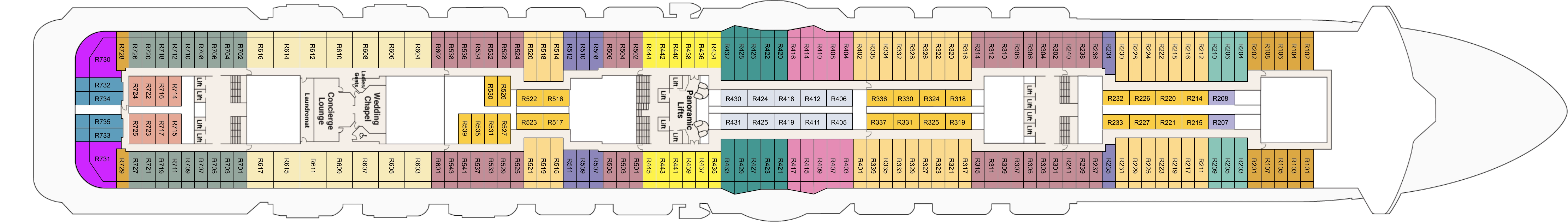 Enchanted Princess, Deck 14: official cabin and venue layout