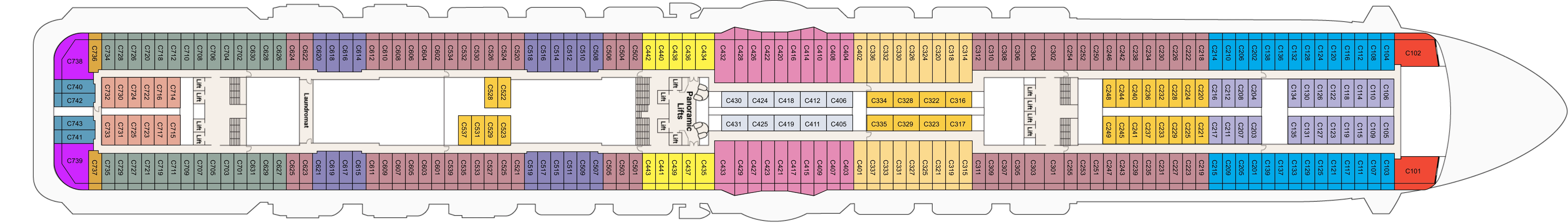 Enchanted Princess, Deck 10: official cabin and venue layout