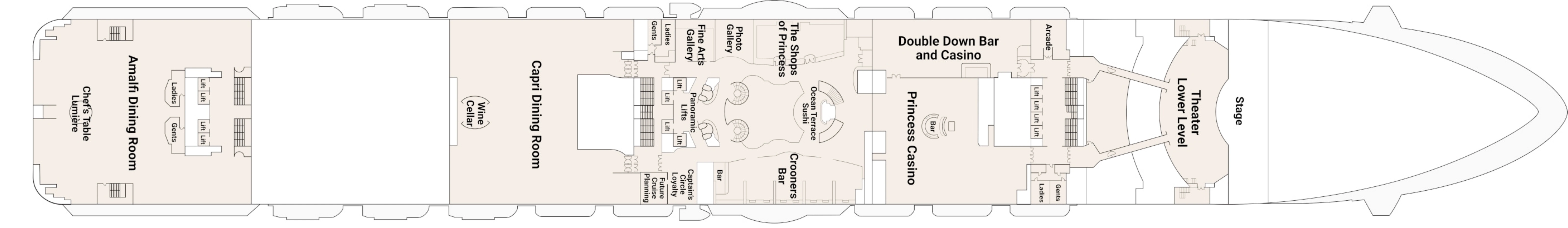 Enchanted Princess, Deck 6: official cabin and venue layout