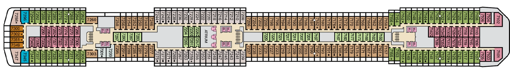 Carnival Miracle, Deck 7: official cabin and venue layout
