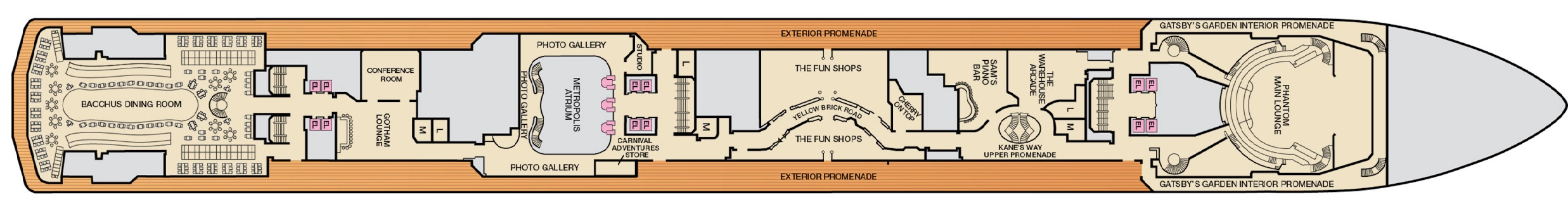 Carnival Miracle, Deck 3: official cabin and venue layout