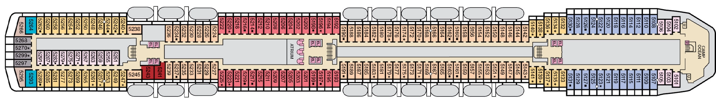 Carnival Miracle, Deck 5: official cabin and venue layout